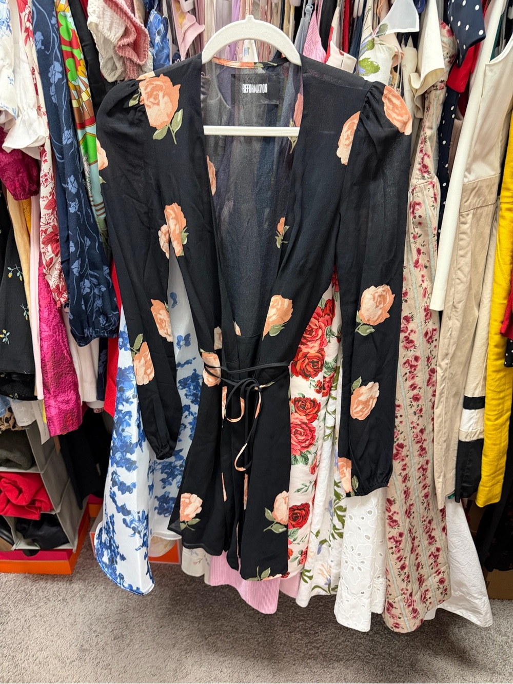 Reformation Black Floral Wrap Dress like new size XS